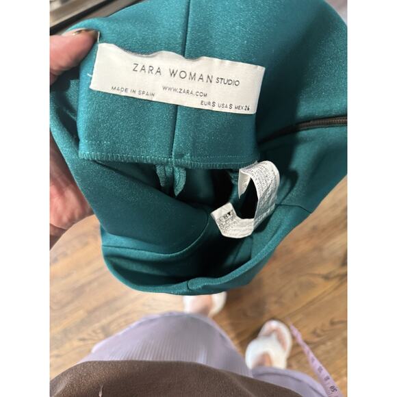 Zara Womens Studio Split Leg Cigarette Pants Metallic Green Size S 2328 - Picture 8 of 8